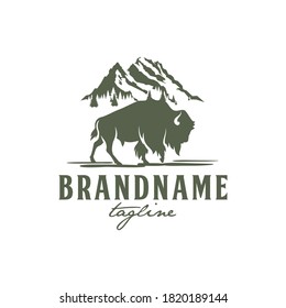 Bison and Rocky Mountain Logo Design Vector Image