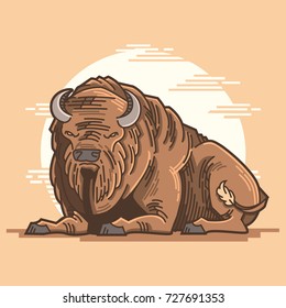 Bison in Savannah : Layered Vector Illustration - Easy to Edit