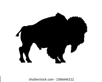 Bison shape logo. Buffallo black silhouette. Vector illustration of an american woodland animal.