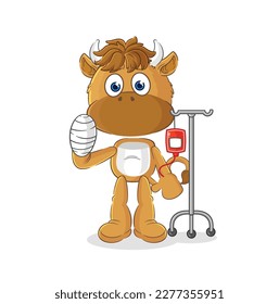 the bison sick in IV illustration. character vector