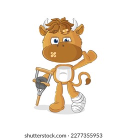 the bison sick with limping stick. cartoon mascot vector