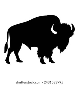 Silueta de bisonte. Icono de silueta negra de bisonte americano, ilustración vectorial sobre un fondo blanco 
