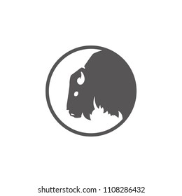 Bison silhouette isolated on white background vector illustration. Bison head vector graphic emblem.