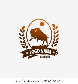 Bison silhouette logo. Bison buffalo logo badge emblem sign isolated. bison american buffalo logo. bison jump.