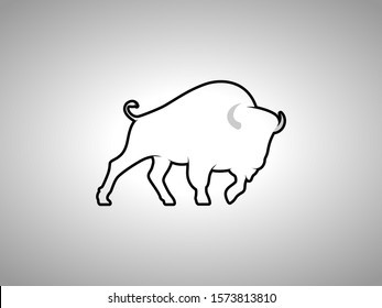 Bison Silhouette on White Background. Isolated Vector Animal