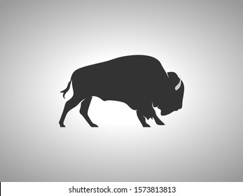 Bison Silhouette on White Background. Isolated Vector Animal