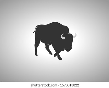 Bison Silhouette on White Background. Isolated Vector Animal