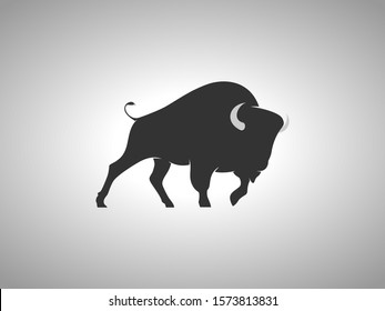 Bison Silhouette on White Background. Isolated Vector Animal