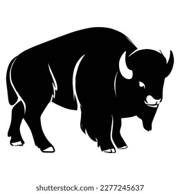 Bison Silhouette on White Background. Isolated Vector Animal