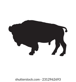 Bison Silhouette on White Background. Isolated Vector Animal