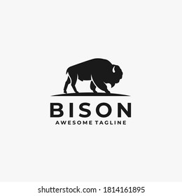 Bison Silhouette Pose Illustration Vector Logo.