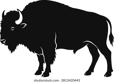 Bison Silhouette Vector Illustration Standing in Profile with Distinctive Hump and Horns