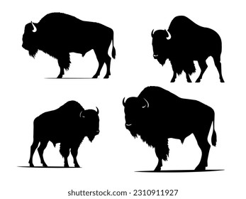 Bison silhouette vector A set of 4 bison vectors