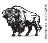 Bison silhouettes and icons. black flat color simple elegant white background Bison animal vector and illustration.