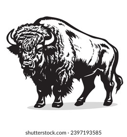 Bison silhouettes and icons. black flat color simple elegant white background Bison animal vector and illustration.