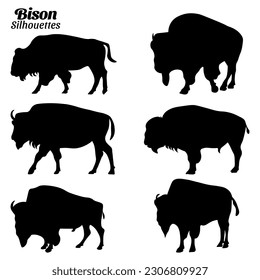 Bison silhouettes vector illustration set.
