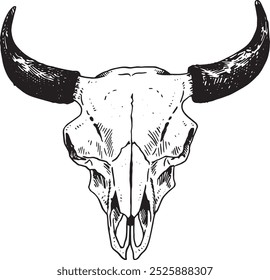 Bison skull - hand drawn vector illustration