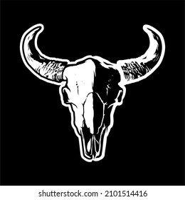 Bison skull, skull head of bison on white background Design element for logo, poster, card, banner, emblem, t shirt. Vector illustration.