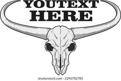 bison skull with huge horns isolated on white background