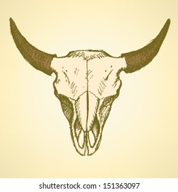 Bison skull, vector sketch background