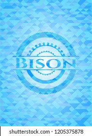 Bison sky blue emblem. Mosaic background
