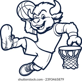 "Bison Slam Dunk: Elevate your passion for basketball with the dynamic energy of a buffalo in captivating line art, embodying strength on the court."