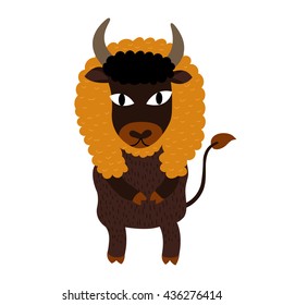 Bison standing on two legs cartoon character isolated on white background. 