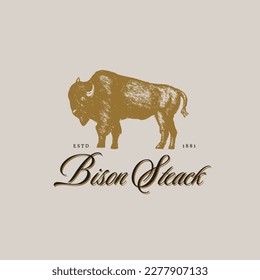Bison Steack Retro Logo Design Illustration