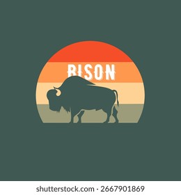 Bisonte en el paisaje de la puesta del sol perfecto para la impresión, ropa, etc
