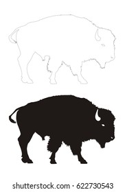 Bison Vector Black Silhouette And Contour