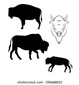 Bison vector icons and silhouettes. Set of illustrations in different poses.