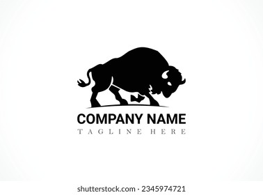 Bison Vector Logo Design Template. Bison Silhouette Vintage Retro Logo Vector Illustration.