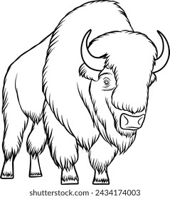 bison, vector outline illustration of a standing bison