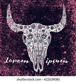 Bison in zentagle style with grunge spots, vector