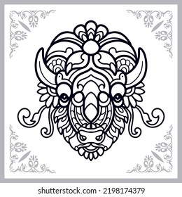 bison zentangle arts isolated on white background