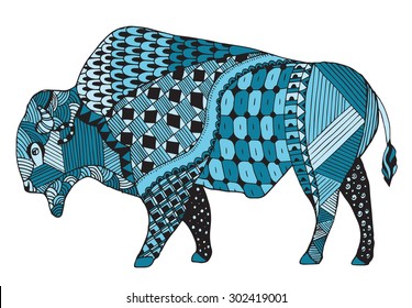 Bison zentangle stylized, vector, illustration, freehand pencil