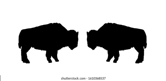bison's silhouette isolated on white background. Bull black silhouette shape logo, emblem, icons, tattoo. Vector stock illustration