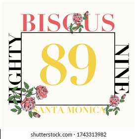 "Bisous" slogan with flower illustration. Vector graphics for t-shirt print and other uses. French slogan (Bisous); Kisses