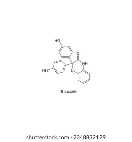 Estructura molecular esquelética plana de bioxatina Medicamento laqueante utilizado en el tratamiento del estreñimiento. Ilustración vectorial.