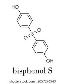 Bisphenol S (BPS) Plasticizer Molecule. Used As Curing Agent In Epoxy Glues And As Alternative To BPA. Skeletal Formula.