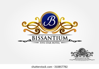 Bissantium Five Star Hotel Vector Logo Template. The Royal professional Crest in style of B vector logo design illustration.