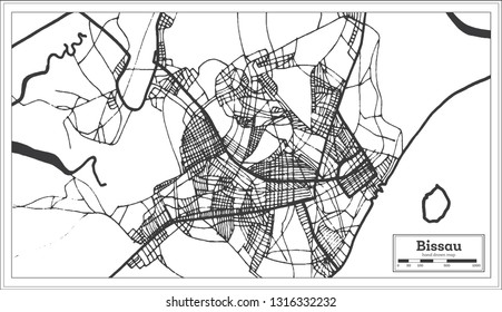 Bissau Republic of Guinea-Bissau City Map in Retro Style. Outline Map. Vector Illustration. 