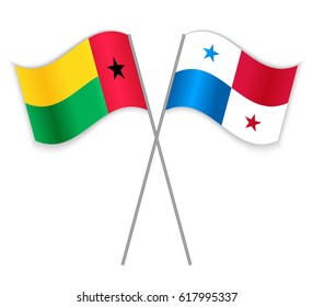 Bissau-Guinean and Panamanian crossed flags. Guinea-Bissau combined with Panama isolated on white. Language learning, international business or travel concept.