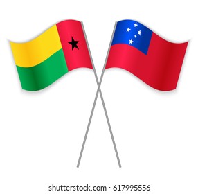 Bissau-Guinean and Samoan crossed flags. Guinea-Bissau combined with Samoa isolated on white. Language learning, international business or travel concept.