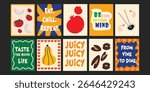 Bistro banners with a mix of fruit, florals, and summer celebration scenes.

