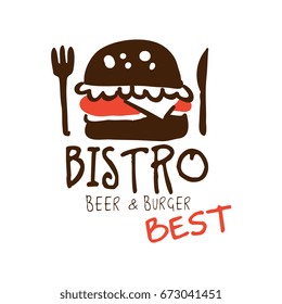 Bistro beer and burger logo template hand drawn colorful vector Illustration