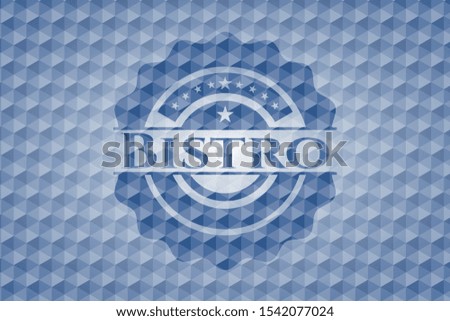 Bistro blue badge with geometric pattern. Vector Illustration. Detailed.