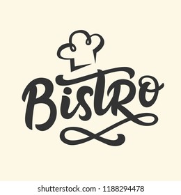 Bistro cafe vector logo badge with hand written modern calligraphy. Elegant lettering logotype, vintage retro style.