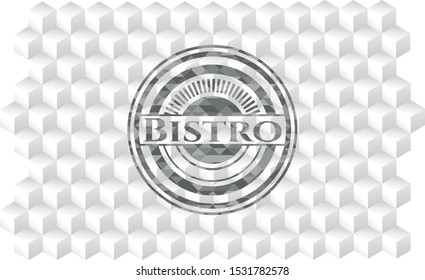 Bistro grey emblem with geometric cube white background