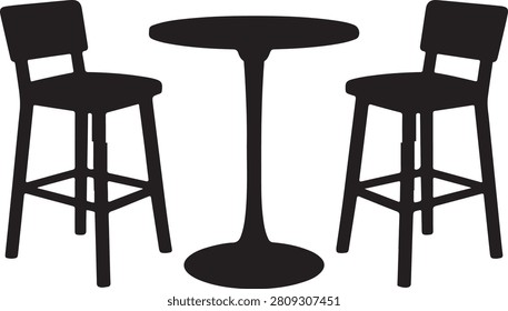 Bistro High Table with Two Bar Stools silhouette vector